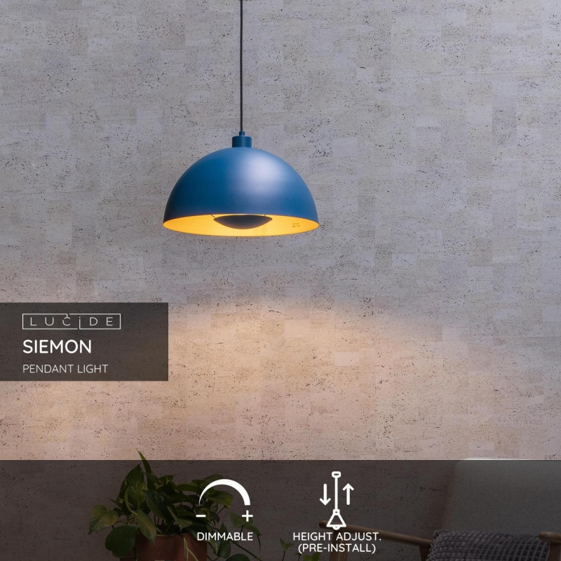 Lucide SIEMON - Závesné svietidlo - Ø 40 cm - 1xE27 - Modré